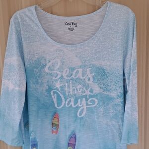 NWOT.  Coral Bay Light Blue 'Seas the Day' Tee.  Size Large.